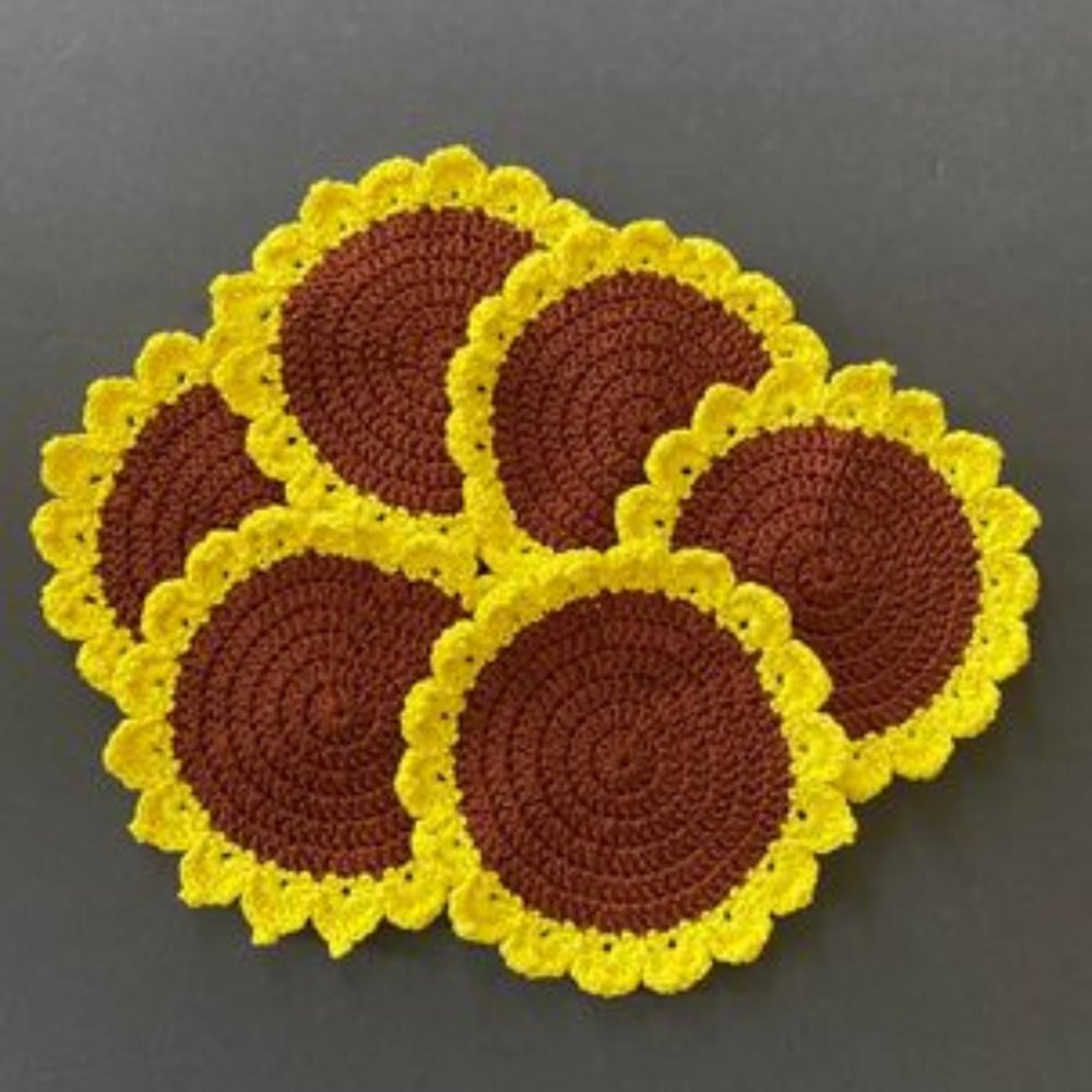 6 pcs/set Crochet Sunflower Coaster